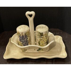 Tabletops Unlimited Cabernet Salt Pepper Set Caddy Underplate‎ Grapes